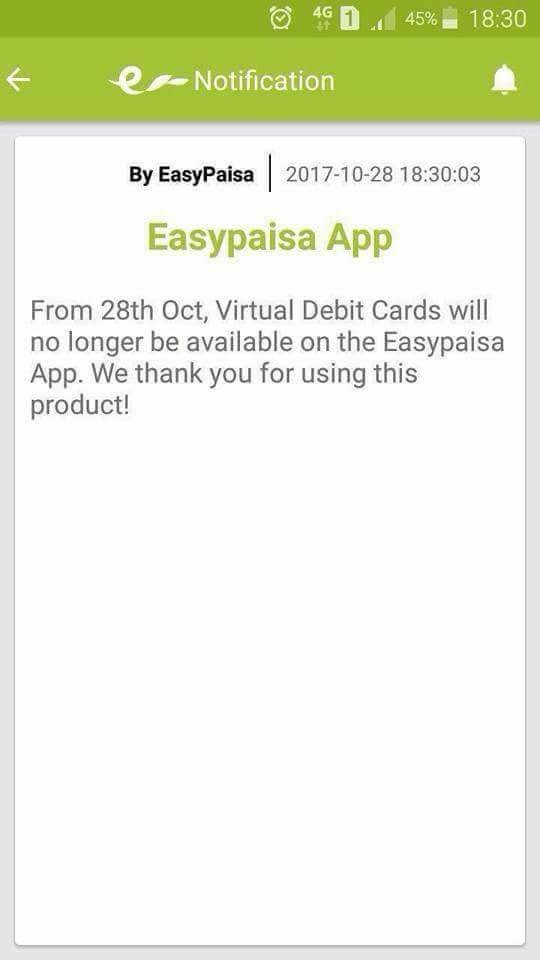 Telenor Easypaisa Virtual Debit Card Temporarily Disabled; Alternatives